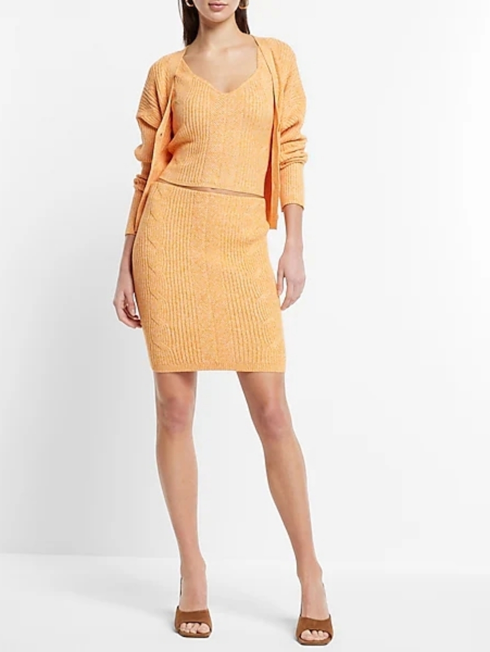 Express High Waisted Cable Knit Mini Sweater Skirt, Color Butterscotch Size M